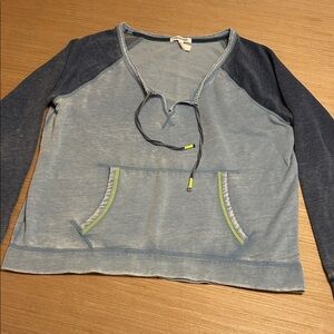 Light Blue Raglan Pullover with Navy Sleeves
